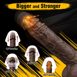 FIDECH Thrusting Vibrator Dildo Sex Toys with Rotating and Heating - 9.8 Inches Realistic Black Telescopic Penis for Anal Clitor
