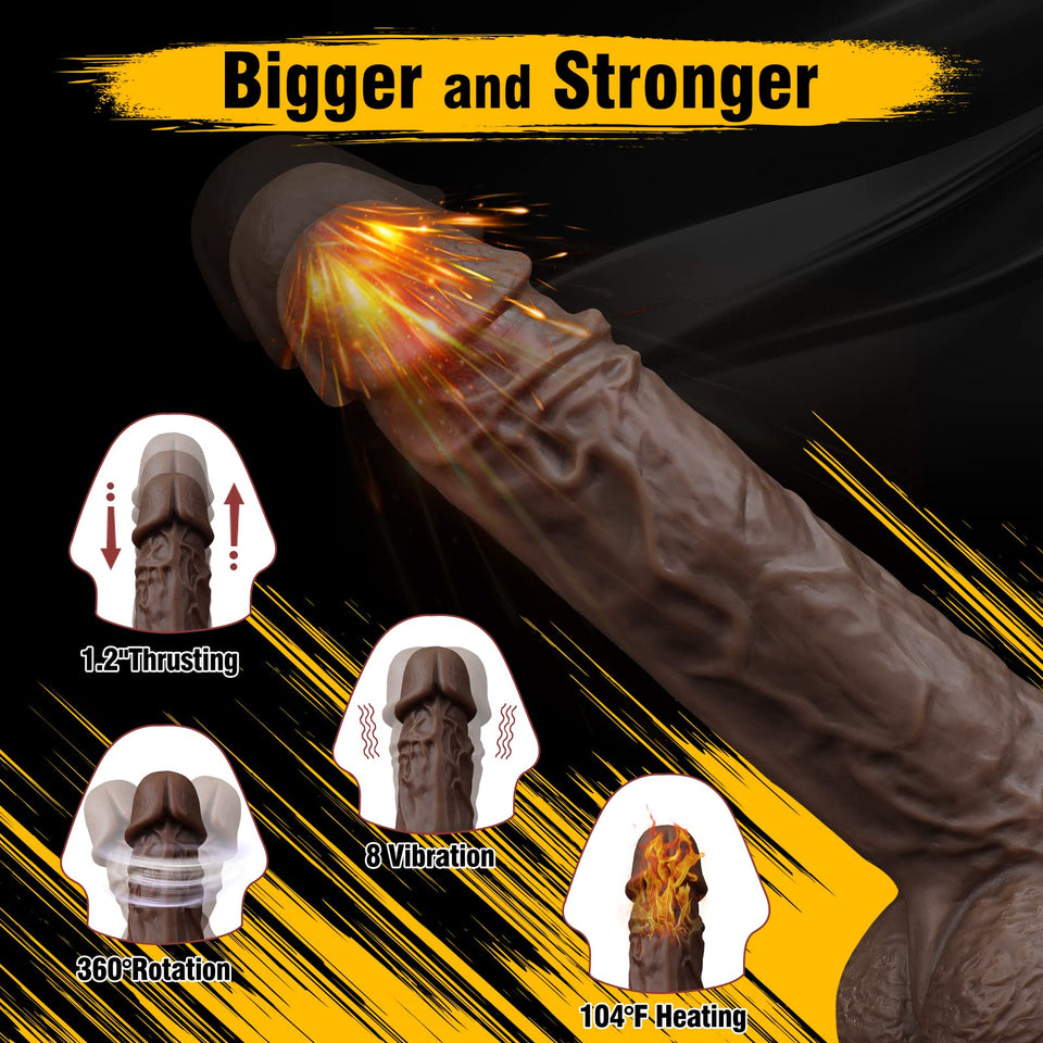 FIDECH Thrusting Vibrator Dildo Sex Toys with Rotating and Heating - 9.8 Inches Realistic Black Telescopic Penis for Anal Clitor