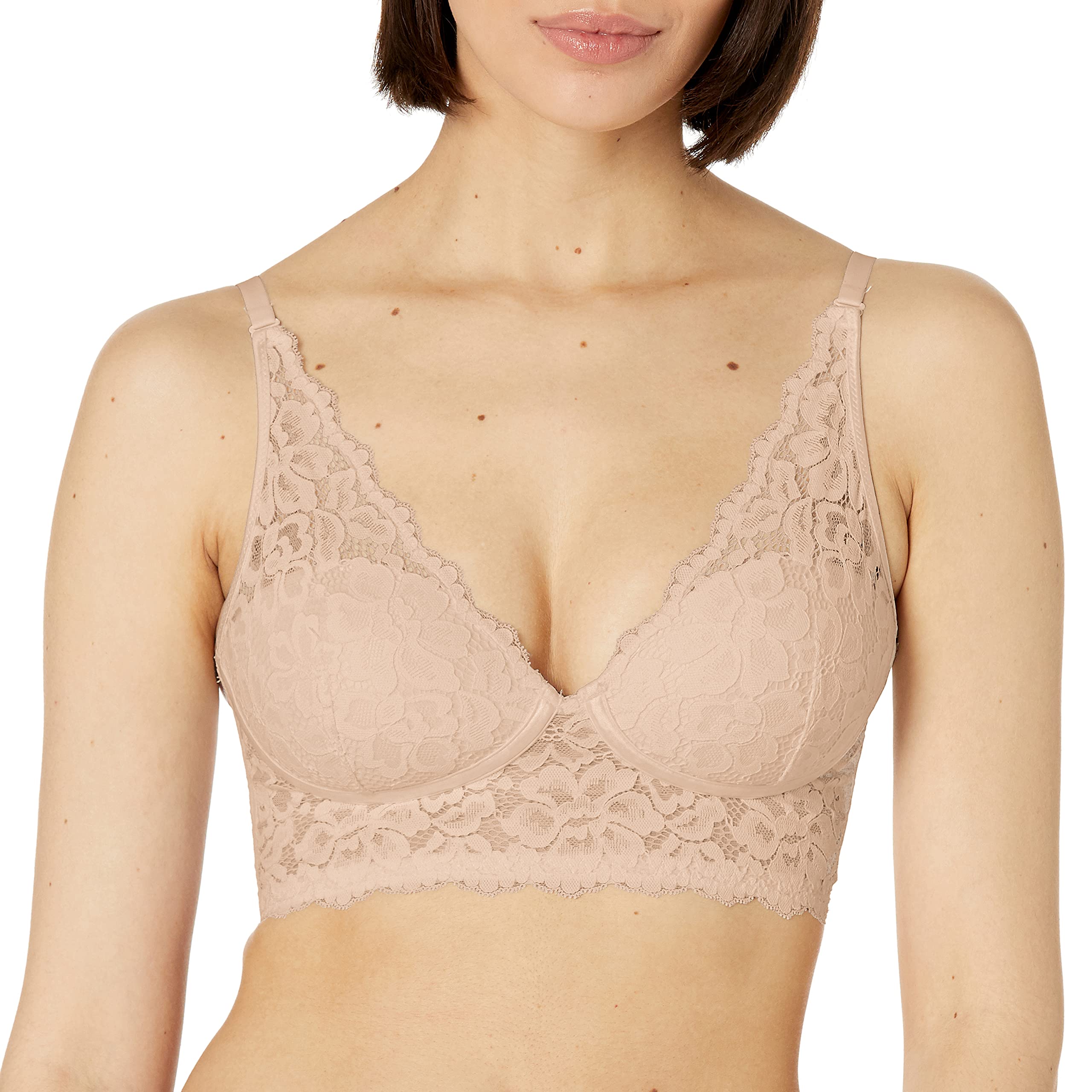 Maidenform Womens Wireless Bralette, Pure Comfort Lace Longline Bra, Convertible For Bra, Paris Nude, 38B US