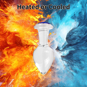 Crystal Glass Anal Plug with Luxury Jewelry Butt Plug Fetish Anus Stimulation Unisex Adult Anal Sex Toy (Blue, M)