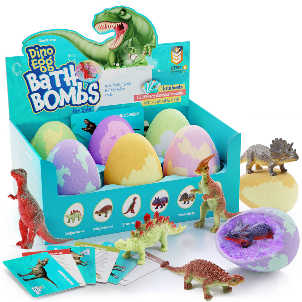 Dan&Darci Dino Egg Bath Bombs for Kids - Easter Kids Bath Bomb with Surprise Inside - Dinosaur Toys Gift for Boys and Girls Ages