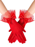 Bencailor Women Lace Gloves Wedding Tea Party Gloves Bow Short Mitten Elegant Accessories for 1920s Opera Funeral(Red,Lace Style