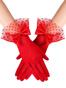 Bencailor Women Lace Gloves Wedding Tea Party Gloves Bow Short Mitten Elegant Accessories for 1920s Opera Funeral(Red,Lace Style