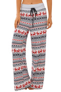 X-Image Santa Pajama Pants for Women Floral Print Palazzo Pants Xmas Christmas Comfy Casual Lounge Pants Wide Leg Reindeer, X-La