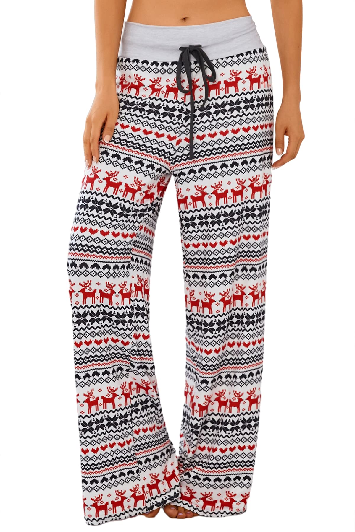 X-Image Santa Pajama Pants for Women Floral Print Palazzo Pants Xmas Christmas Comfy Casual Lounge Pants Wide Leg Reindeer, X-La