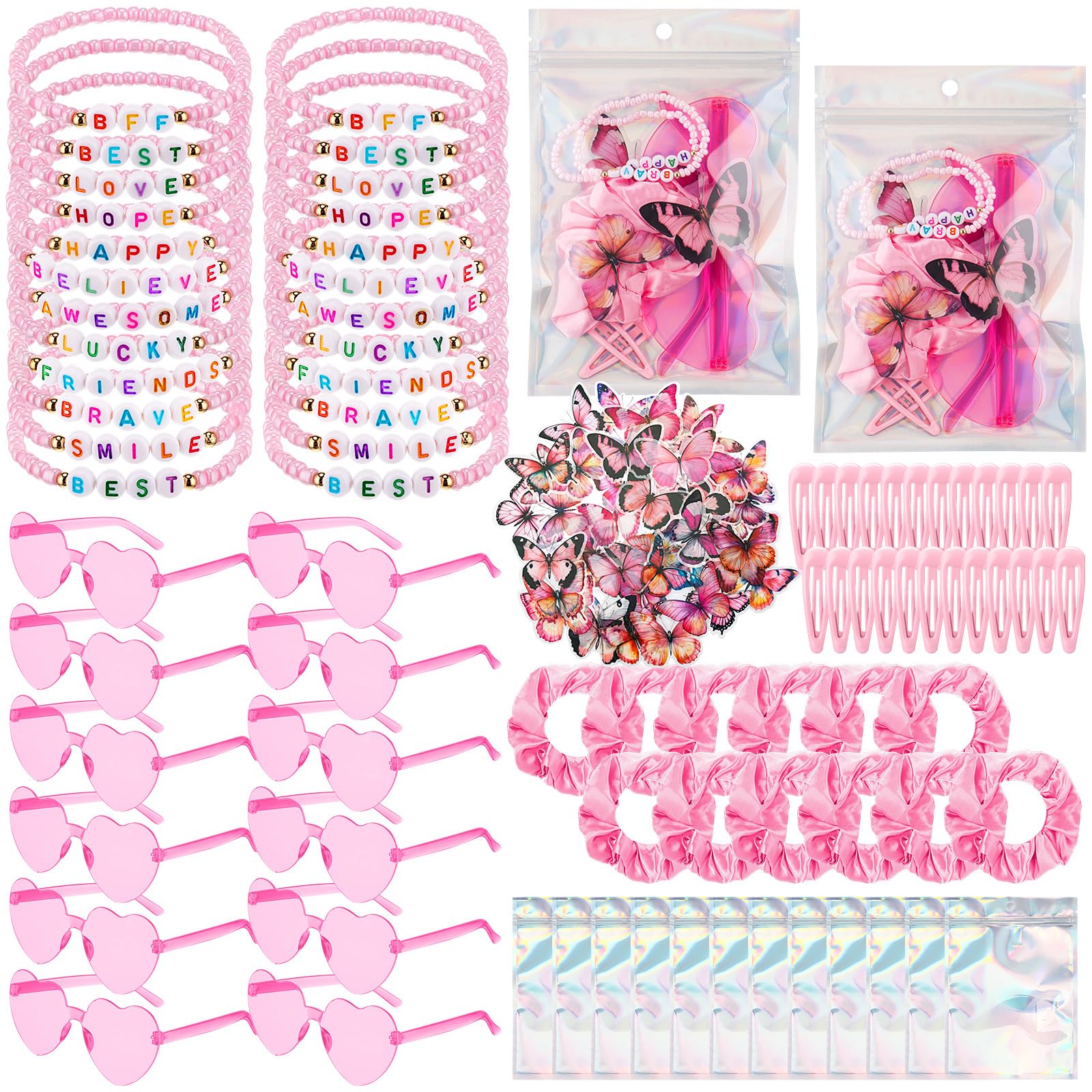 Quelay 134 Pcs Kpop Disco Party Favors Popular Singer Party Friendship Gift Set Birthday Bracelets Sunglasses Satin Scrunchie Cl