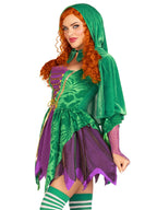 2 Pc Crafty Spellcaster, Includes Velvet Dress With Iridescent Tattered Skirt And Net Gauntlet Sleeve, Lace Up Front And Jewels