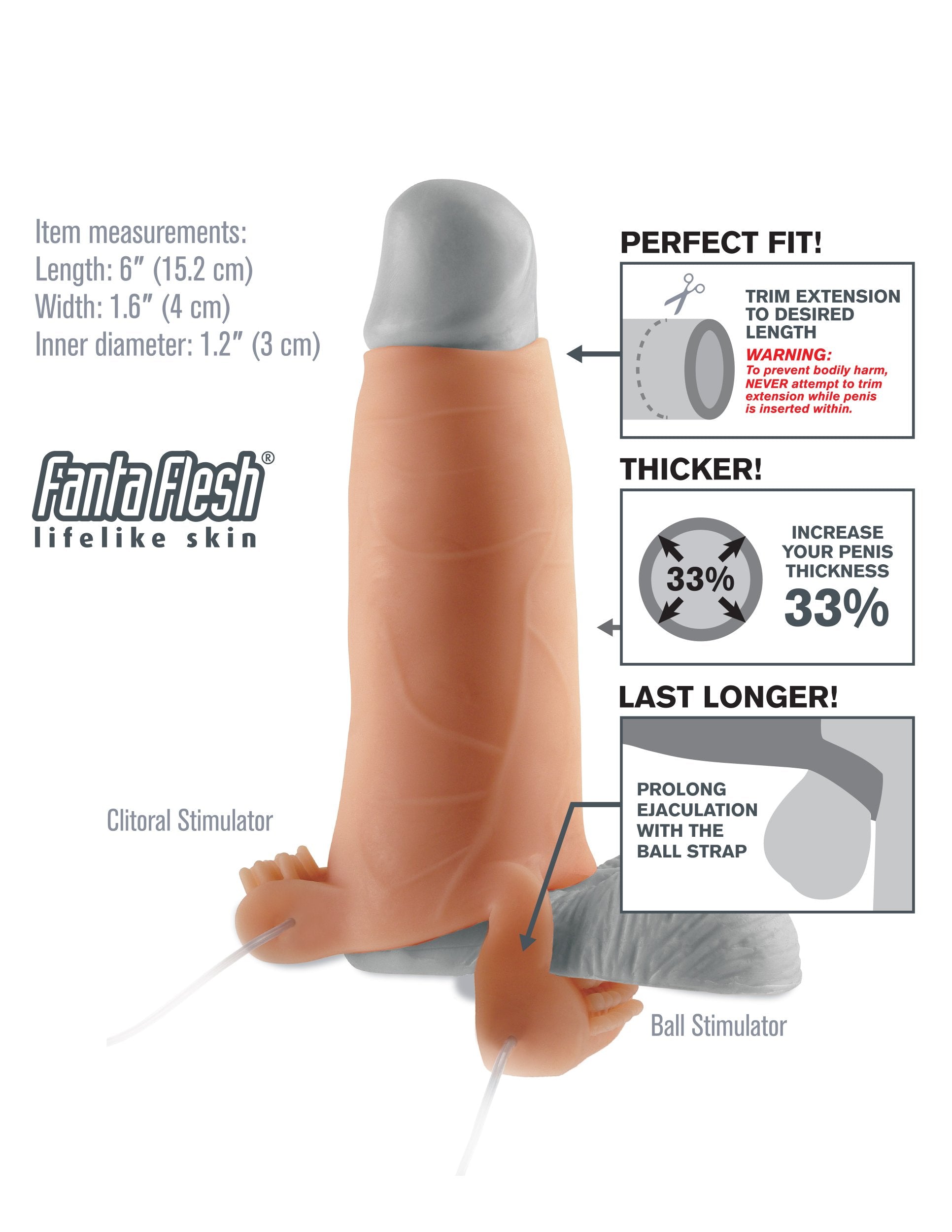 Pipedream Fantasy Extensions Real Feel Twin Teazer, Flesh