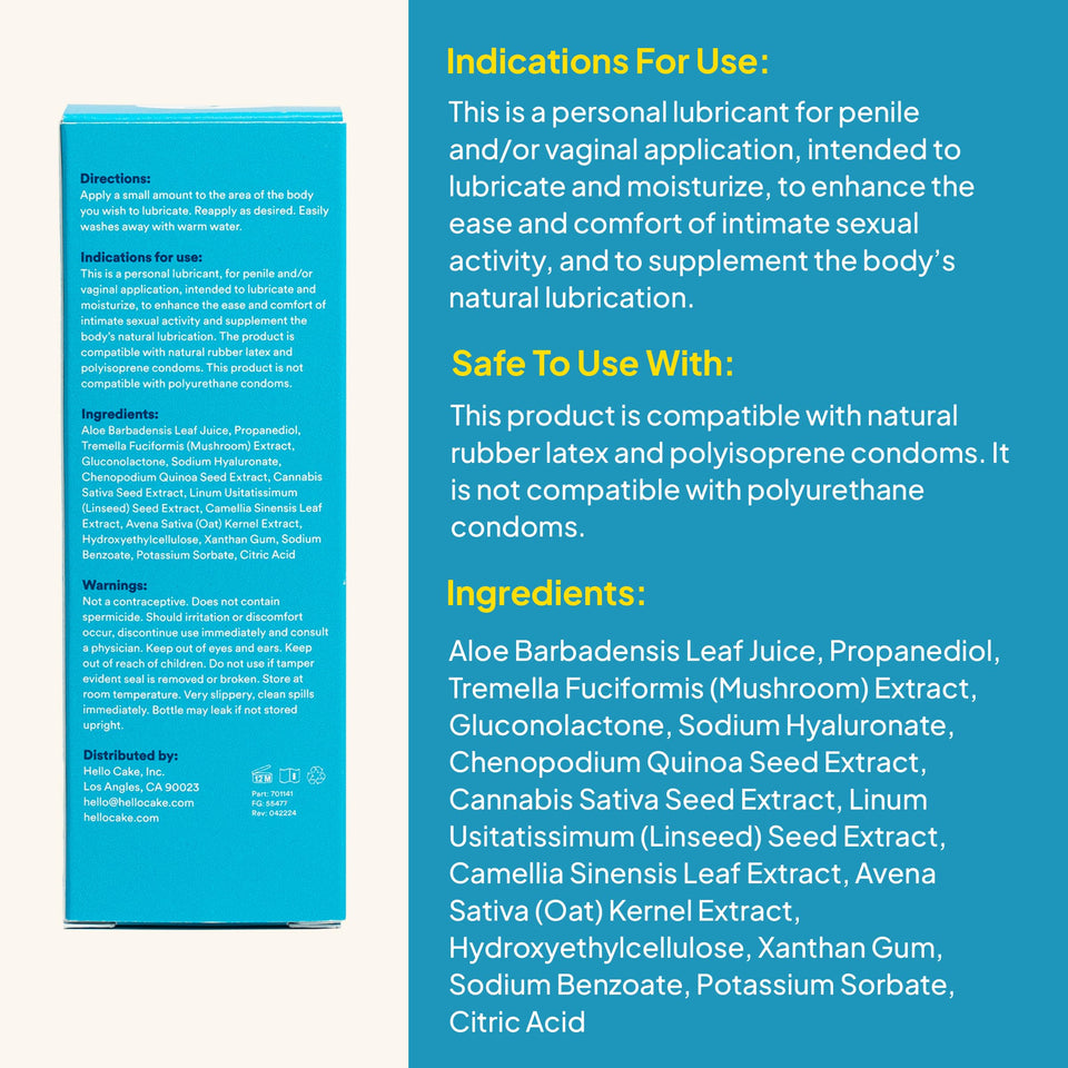 Hello Cake Natural Lube - Aloe-Based Organic Personal Lubricant - Hydrating, Hypoallergenic, pH-Balanced, Non-Sticky, Condom Com