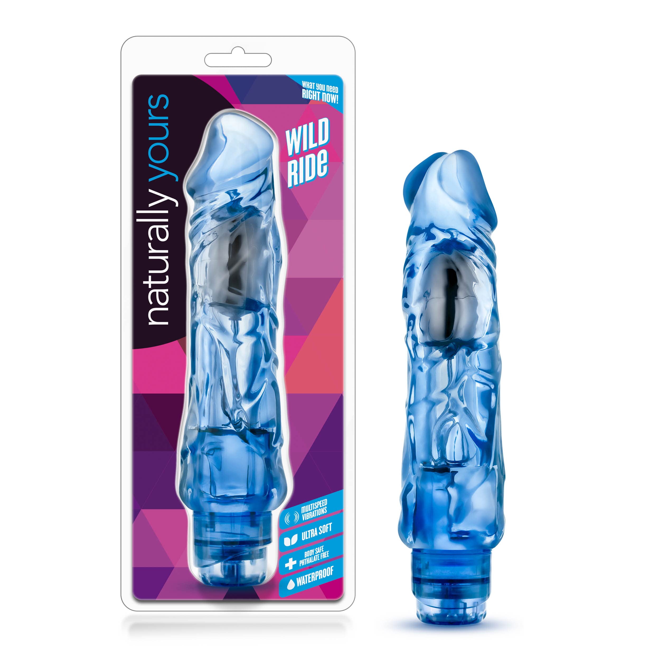 Blush Novelties Naturally Yours Wild Ride - 9 Long Realistic Dildo Strong Adjustable Vibrations - 2 Soft Thick FlexiShaft G Spot