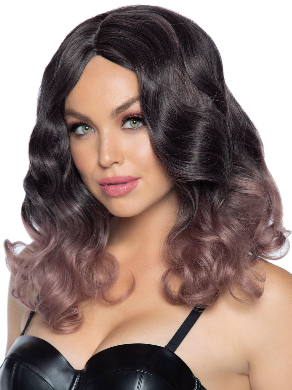 Leg Avenue 18 Curly Ombre Long Bob Wig. Mauve Color