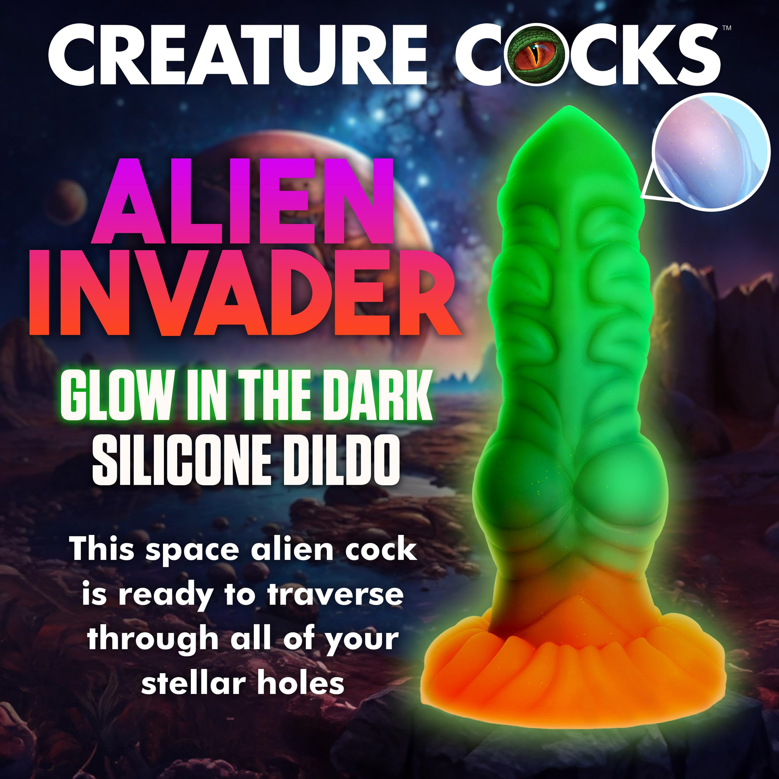 Creature Cocks Alien Invader Glow In The Dark Dildo