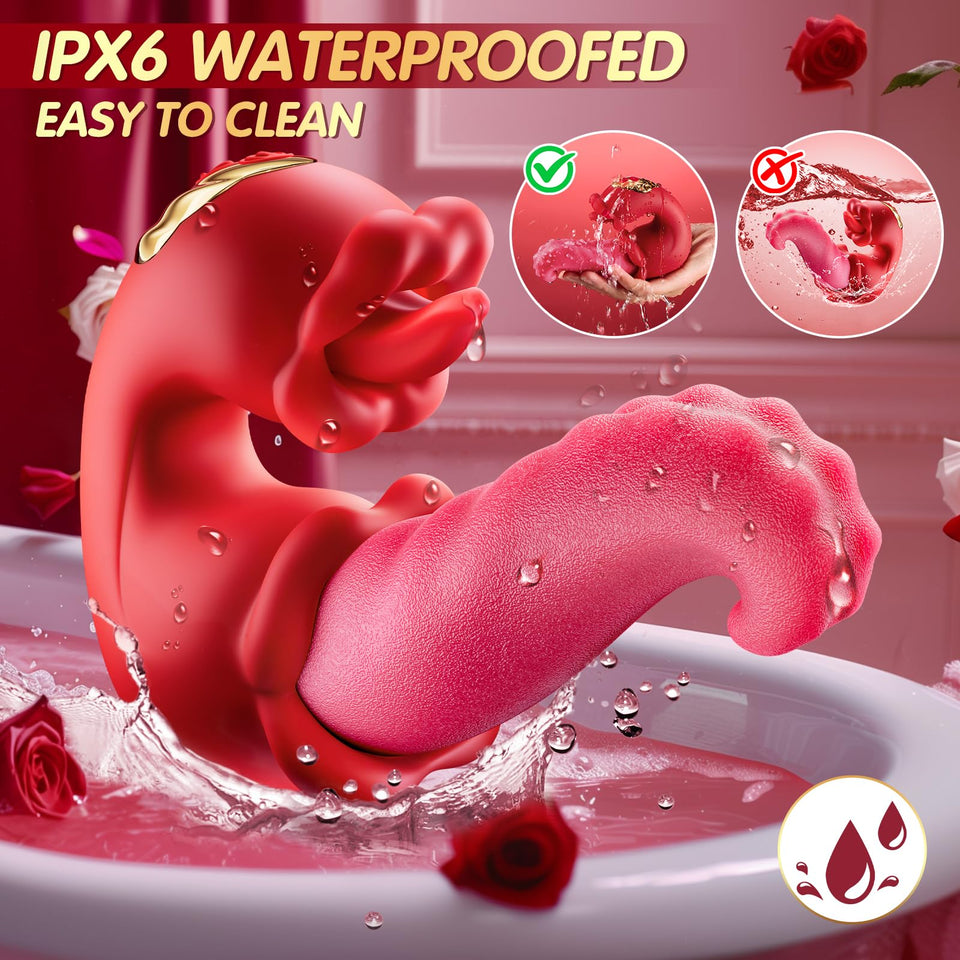 Vibrator Adult Sex Toys for Women - 4 in 1 Tongue Thrusting Vibrators Dildo Rose Sex Toys with 10 Licking Clitoral & 10 Vibratio