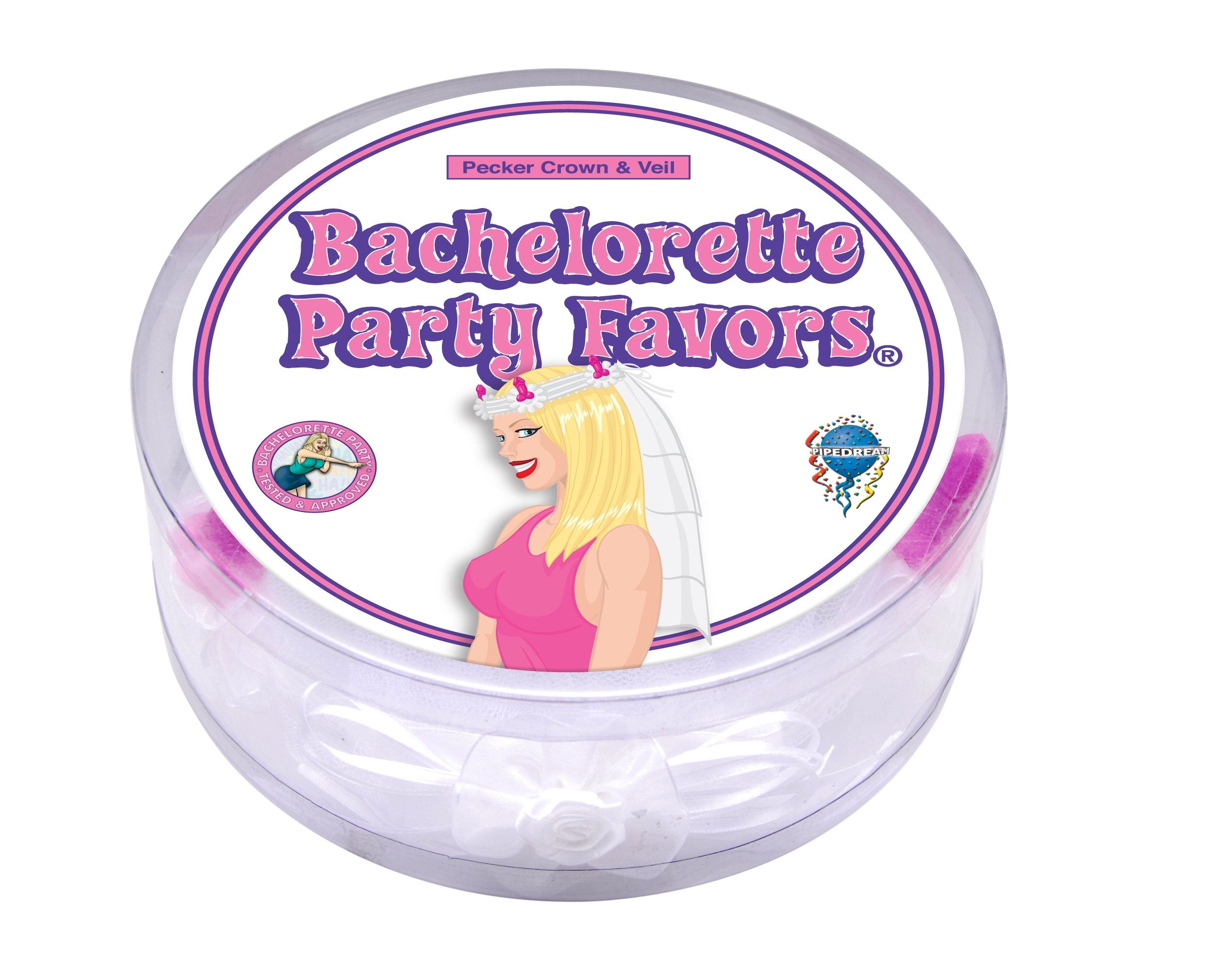 Pipedream Bachelorette Party Pecker Crown With Veil, White, Pink