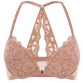 DOBREVA Womens Push Up Bra Racerback Front Closure Bras Lace Padded Underwire Plunge Floral Cream Coffee 38DD