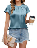 Blooming Jelly Womens Dressy Business Casual Blouse Pleated Ruffle Short Sleeve Tops Satin Silk Work Shirt Summer Outfits 2025 (