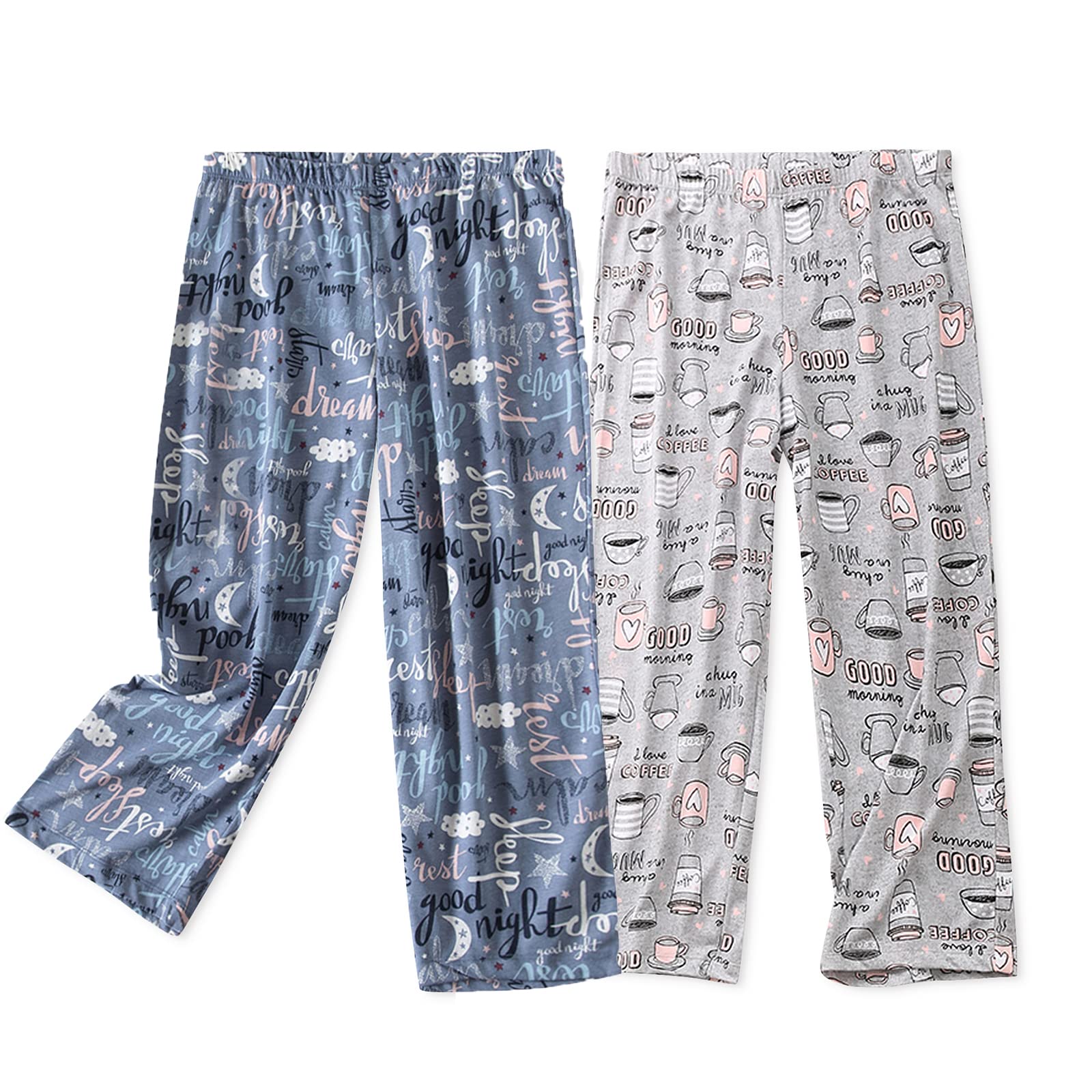 PNAEONG Womens Capri Pajama Pants Lounge Causal Bottoms Fun Print Sleep Pants Coffee+Good Night,M