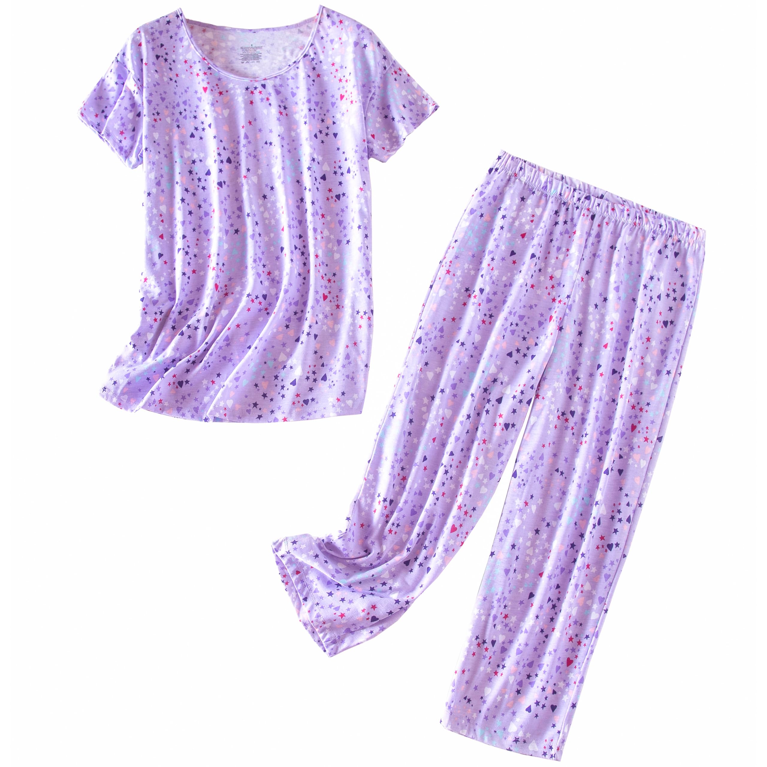 PNAEONG Womens Pajama Set - Sleepwear Tops with Capri Pants Casual and Fun Prints Pajama Sets SY215-Purple-2XL