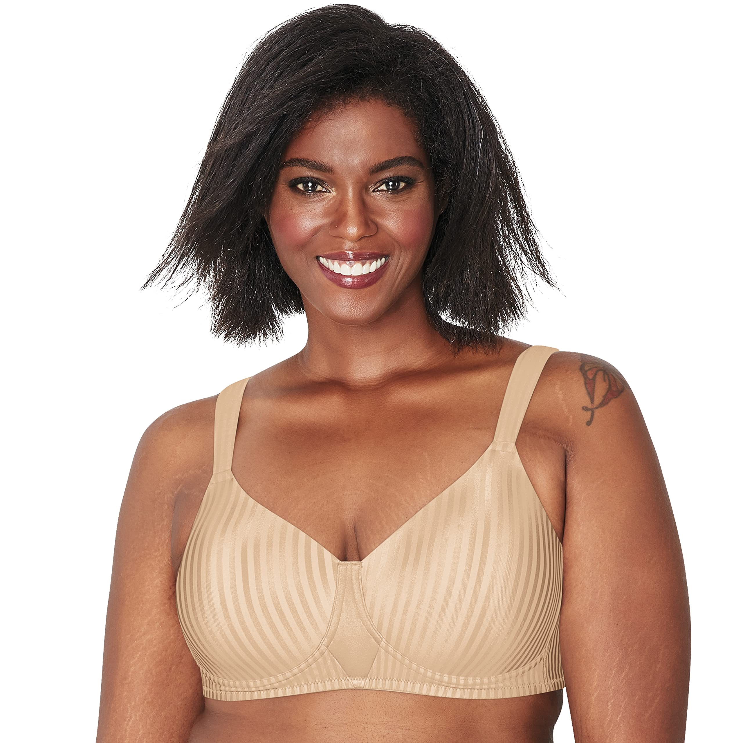 Playtex Womens Perfectly Smooth Full-Coverage Wireless T-Shirt for Full Figures Bras, Nude Stripe, 36DD US