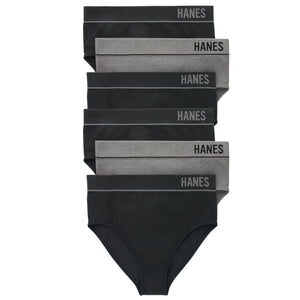 Hanes Originals Womens Underwear, Seamless Rib Hi-Leg Bikini Panties, 6-Pack,