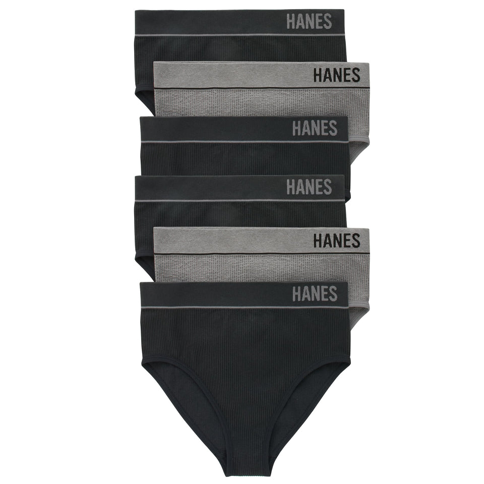 Hanes Originals Womens Underwear, Seamless Rib Hi-Leg Bikini Panties, 6-Pack,