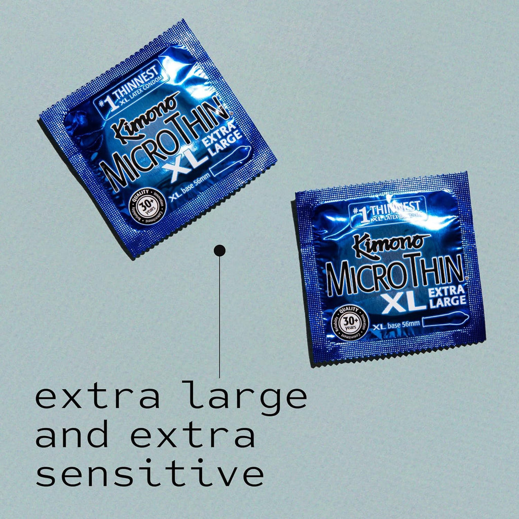 Kimono MicroThin XL, Ultra-Thin Lubricated Condoms, Natural Latex, Vegan-Friendly, No Latex Odor, Extra Thin, Widest-Base - Enha