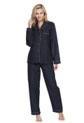 TONY AND CANDICE Womens 100% Cotton Long Sleeve Flannel Pajama Set Sleepwear (Small, Navy Stars with White Piping)