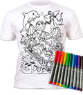 Splat Planet Color-in Sea Life T-Shirt with 6 Non-Toxic Washable Magic Pens - Color-in and Wash Out T-Shirt (5-6 Years) White