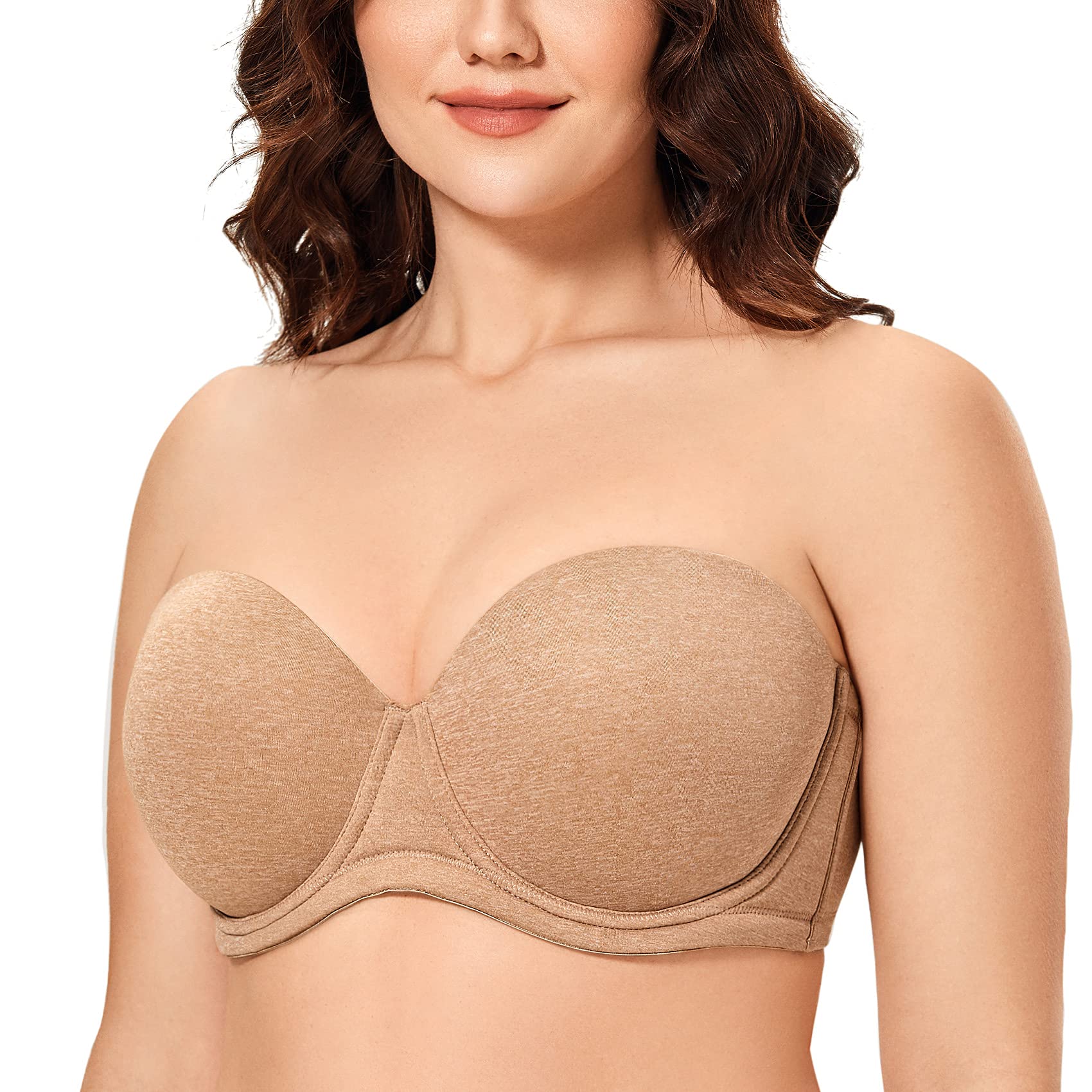 DELIMIRA Womens Underwire Contour Multiway Full Coverage Strapless Bra Plus Size Chanterelle 32F