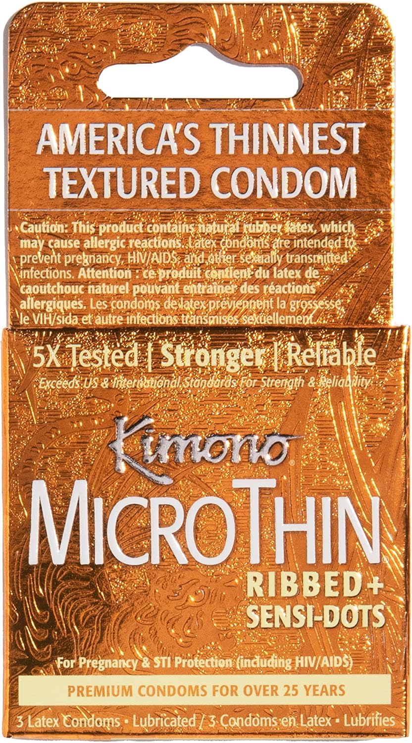 Kimono MicroThin Condoms Ribbed and Sensi Dots Studded for Enhanced Pleasure, Barely There Sensitivity for Natural Real Feel, Ex