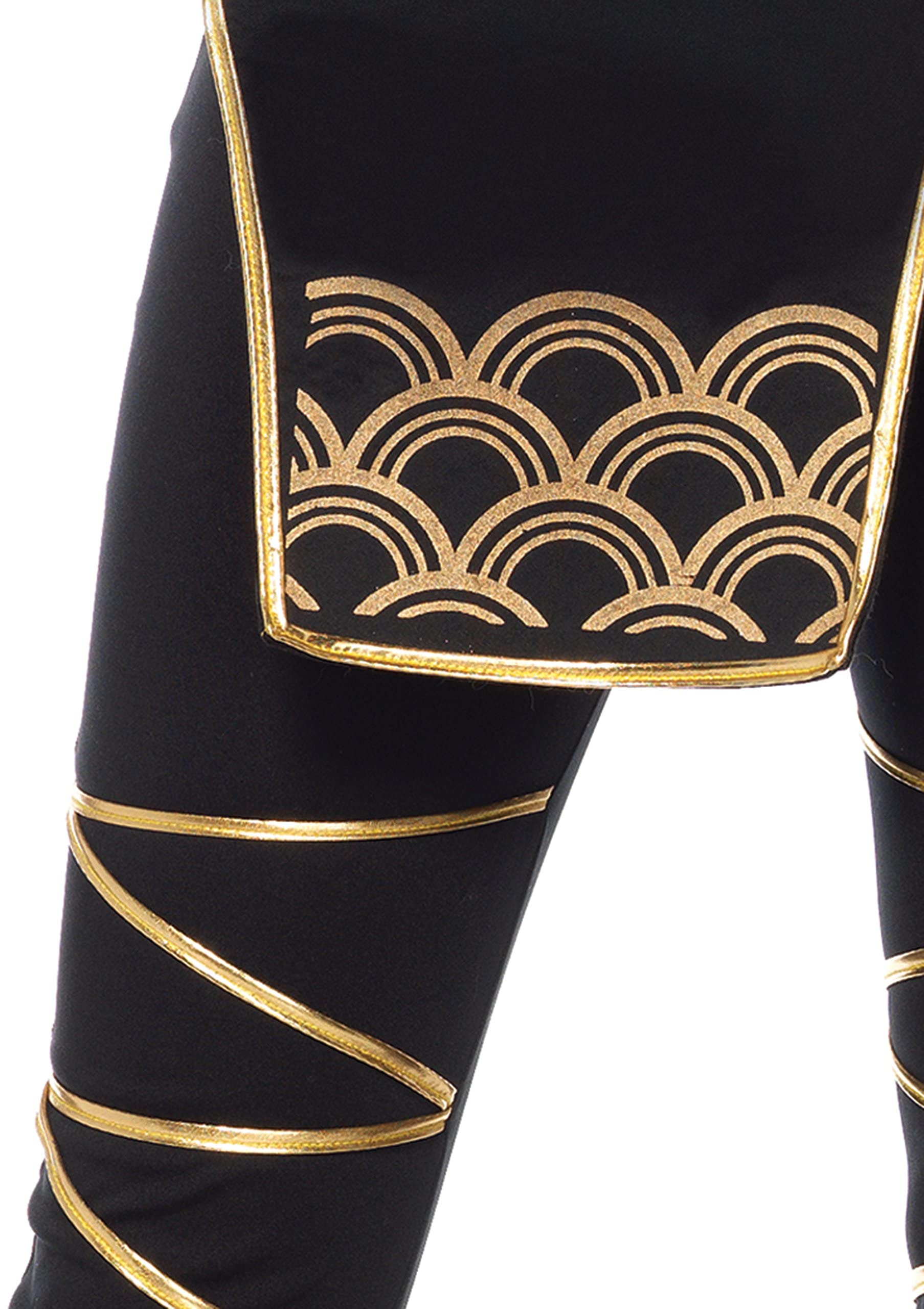 3Pc.Stealth Ninja,Hooded Catsuit,Waist Sash,And Face Mask Large Black/Gold