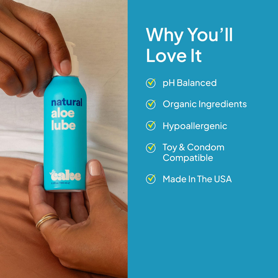 Hello Cake Natural Lube - Aloe-Based Organic Personal Lubricant - Hydrating, Hypoallergenic, pH-Balanced, Non-Sticky, Condom Com