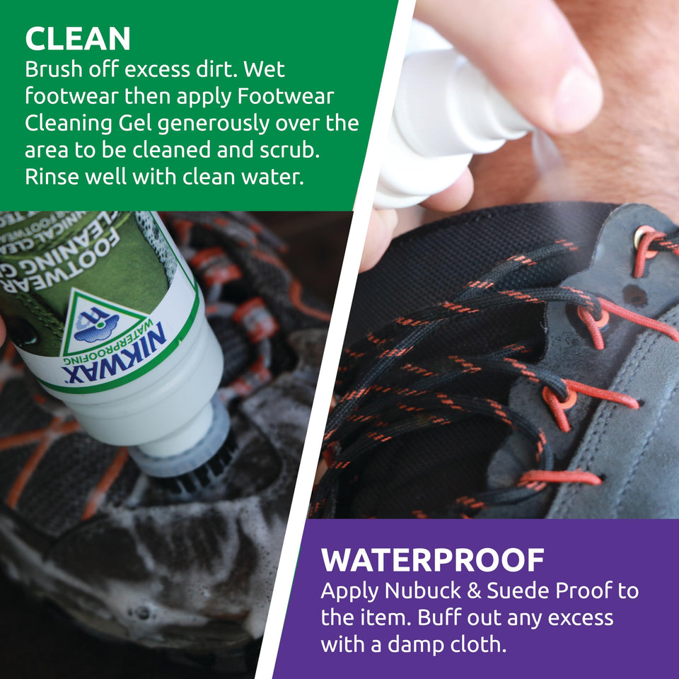 Nikwax Nubuck & Suede Footwear Clean/Waterproof Duo-Pack, Spray-On, 8.4 Fl. Ounce