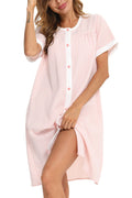 YOZLY House Dress for Women Short Sleeve House Coats Dusters Robe Moomoo nightgowns with Pockets, Pink, X-Large