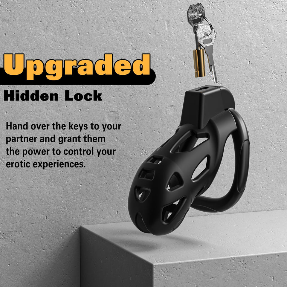 Male Chastity Cage, Large Chastity Device with 5 Sizes Rings and Invisible Lock for Man Penis Exercise Bondage Gear & Accessorie