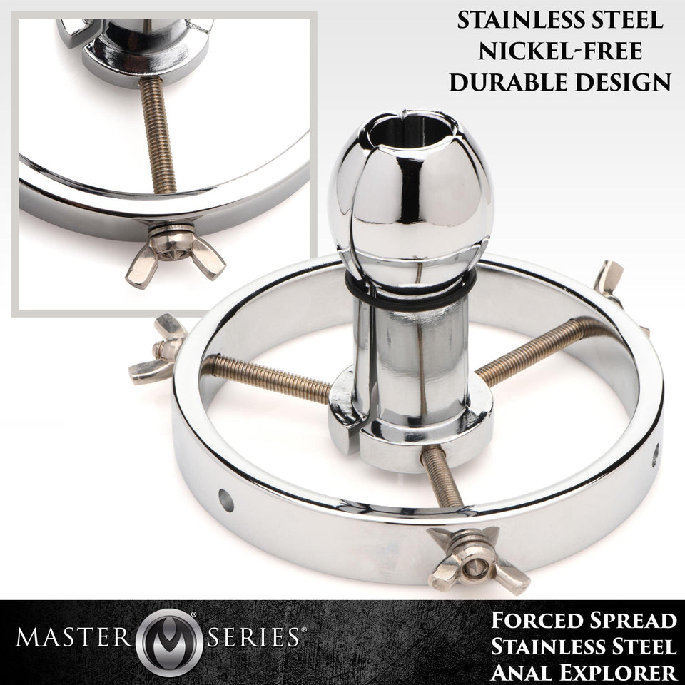 MASTER SERIES Forced Spread Anal Explorer Made with Nickel-Free Stainless Steel for Men, Women & Couples, Smooth Tapered Plug fo