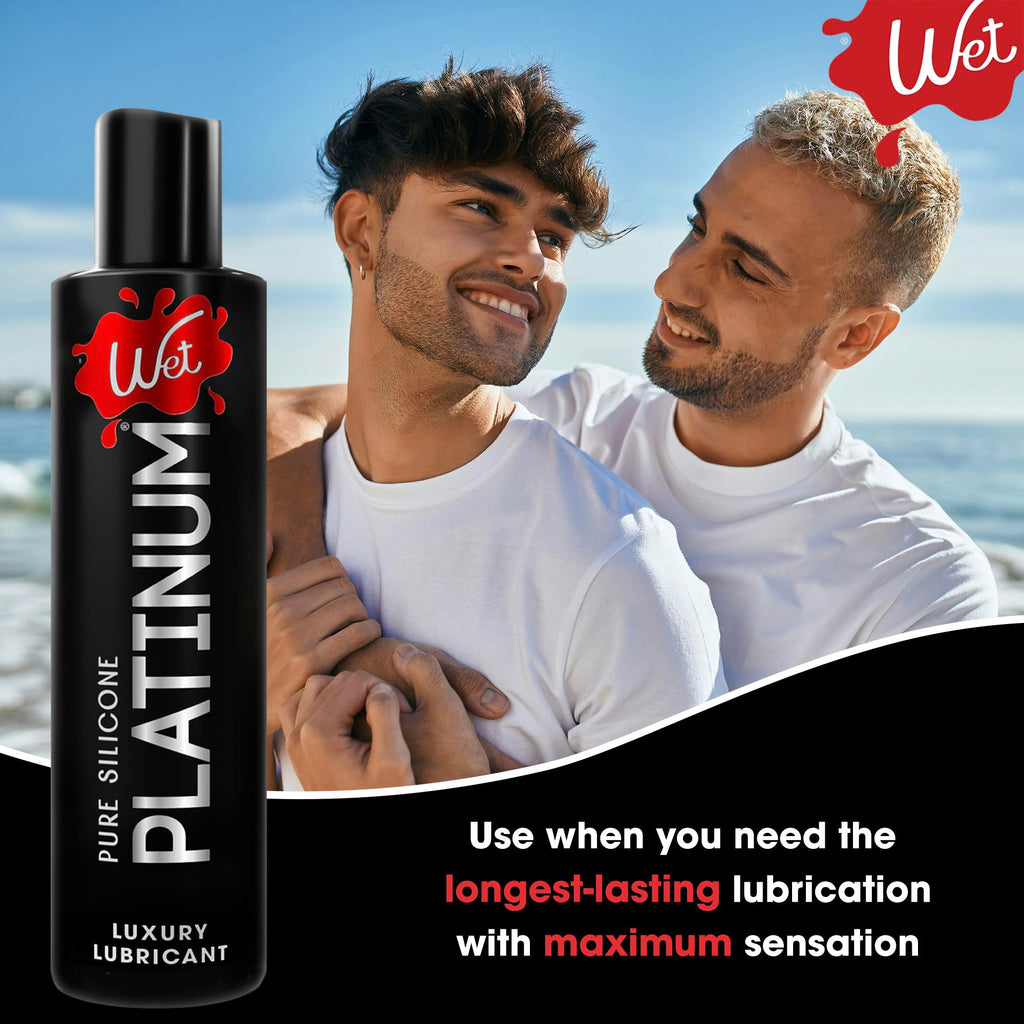 Wet Platinum Silicone-Based Lube for Men, Women & Couples, 3 Fl Oz - Ultra Long-Lasting & Water-Resistant Premium Personal Lubri