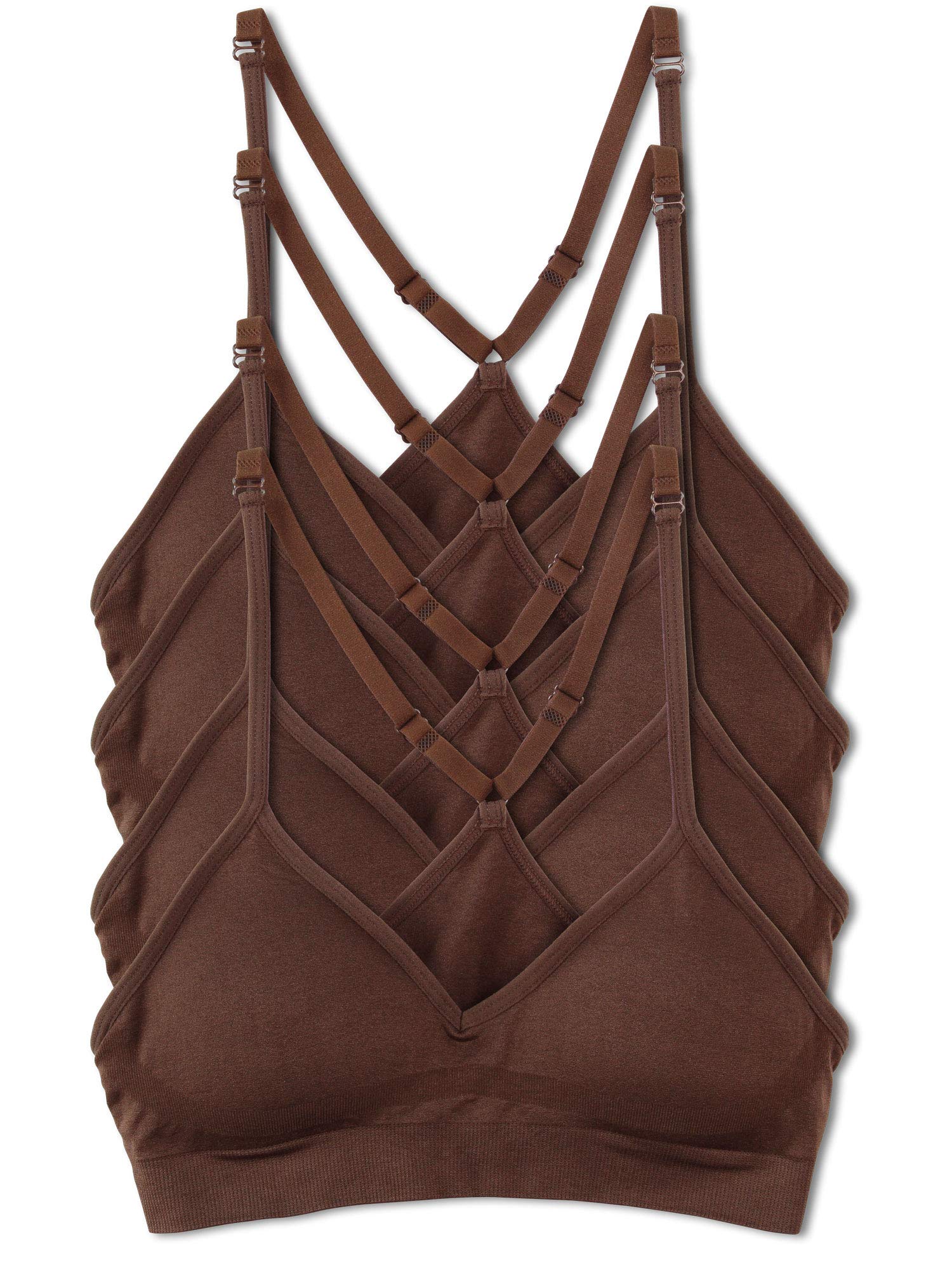 Kalon Womens 4 Pack Racerback Sports Bralette Seamless Wireless Comfort Bra (1X, 4PK Mocha)