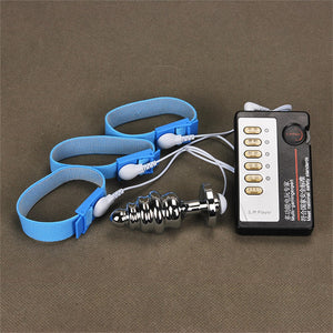 Conical Thread Metal Anal Plug Electric Shock Set for Male and Female Masturbation Electric Shock Anal Dilator Sex Toy