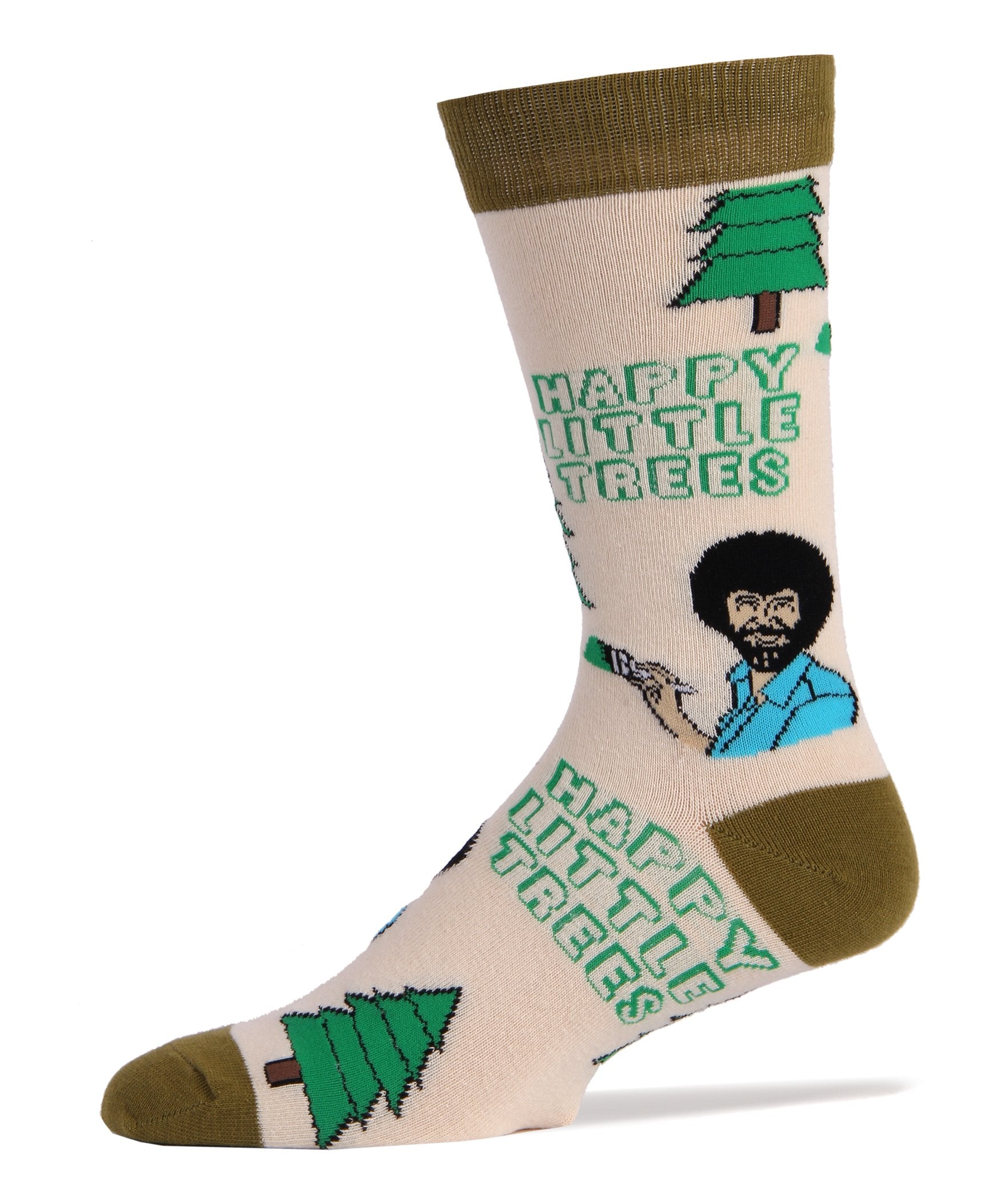 Oooh Yeah Mens Novelty Crew Exclusive Crew Socks for Bob Ross, Funny Crazy Dress Cotton Socks, Always Happy Trees, Size 8-13