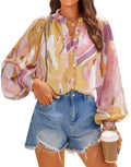 ZESICA Womens Floral Print Blouse 2025 Long Sleeve Button Down Casual Fall Boho Oversized Tops Shirts,Pink,Large