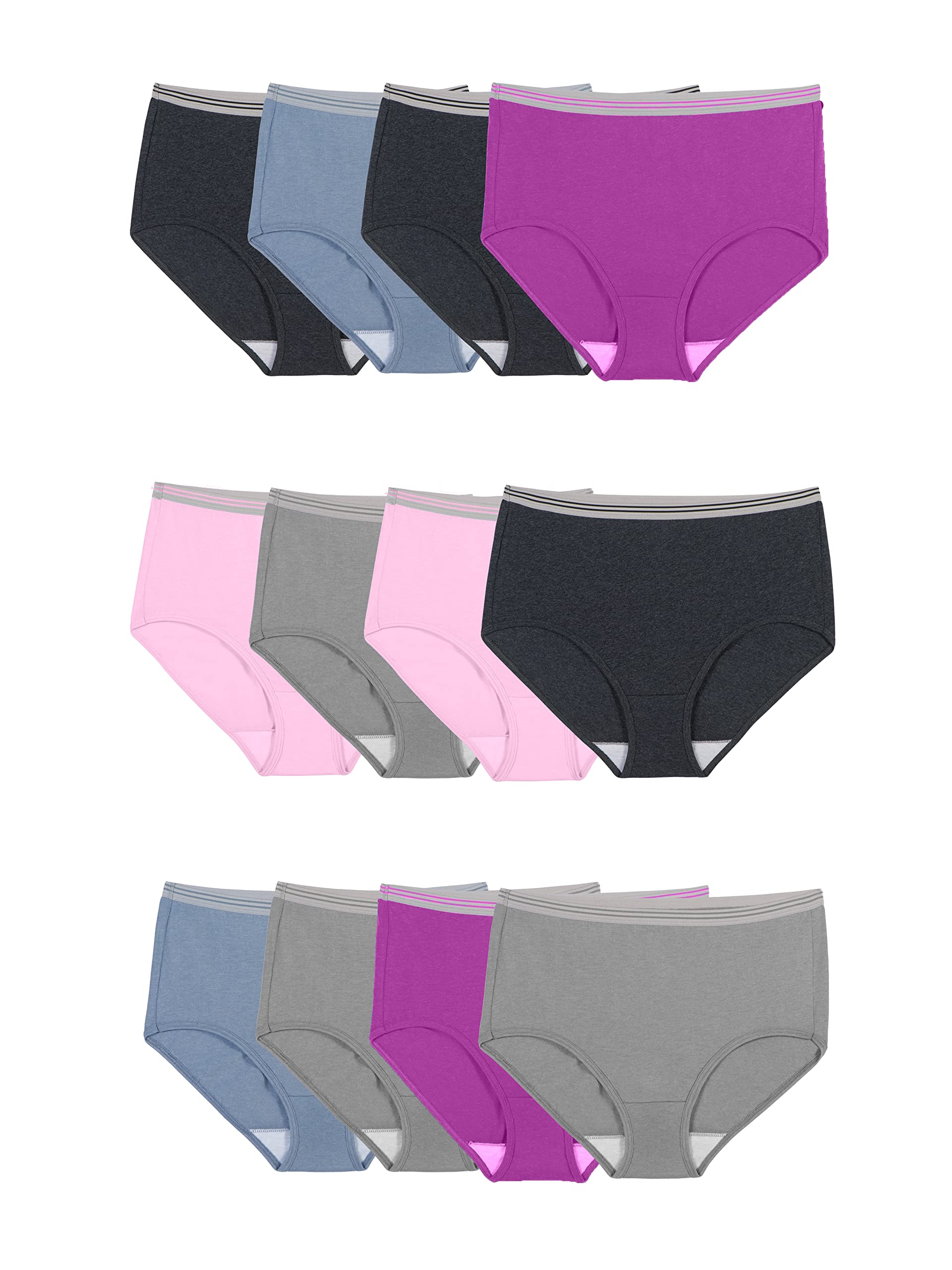 Fruit of the Loom Womens Eversoft Cotton Underwear Multipacks, Tag Free & Breathable, Available in Plus Size, Brief-Grey/Pink/B