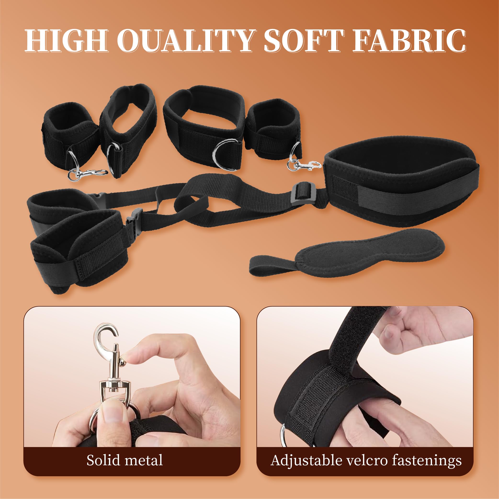 Sex Bondage Wrist & Thigh Cuffs BDSM Restraints Set,Sex Toys for Women Neck to Wrist Restraints Bondage Set,Adjustable Leg Strap