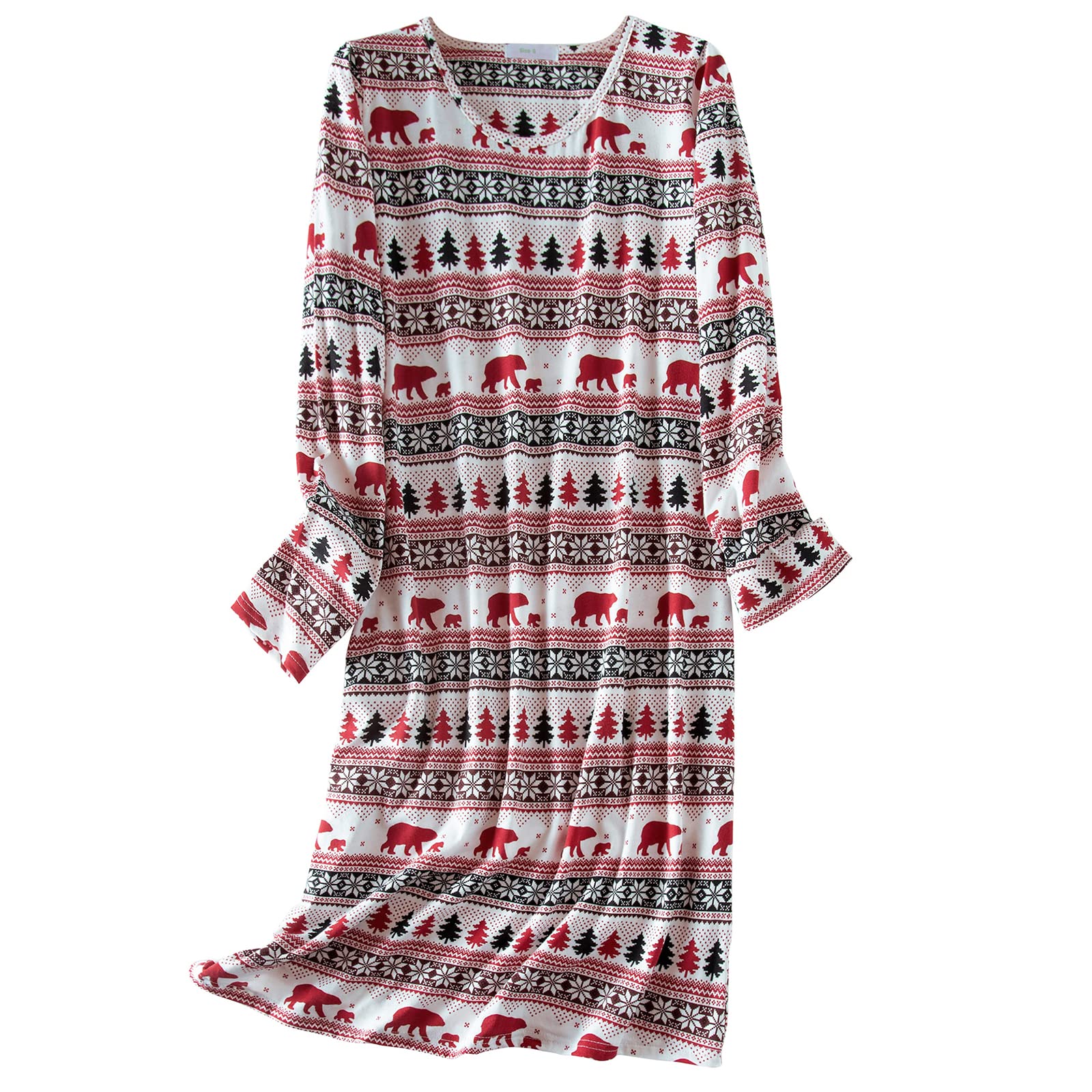 Womens Long Sleeve Nightgowns Sleep Shirts Cotton Night Shirts Night Gown Soft House Dresses Ladies Night Dress Snow Bear XL