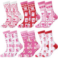 Janmercy 6 Pair Galentines Socks for Women Pink Mahjong Crew Socks Galentines Gift for Girls Ladies Bestie Sisters Female Frien