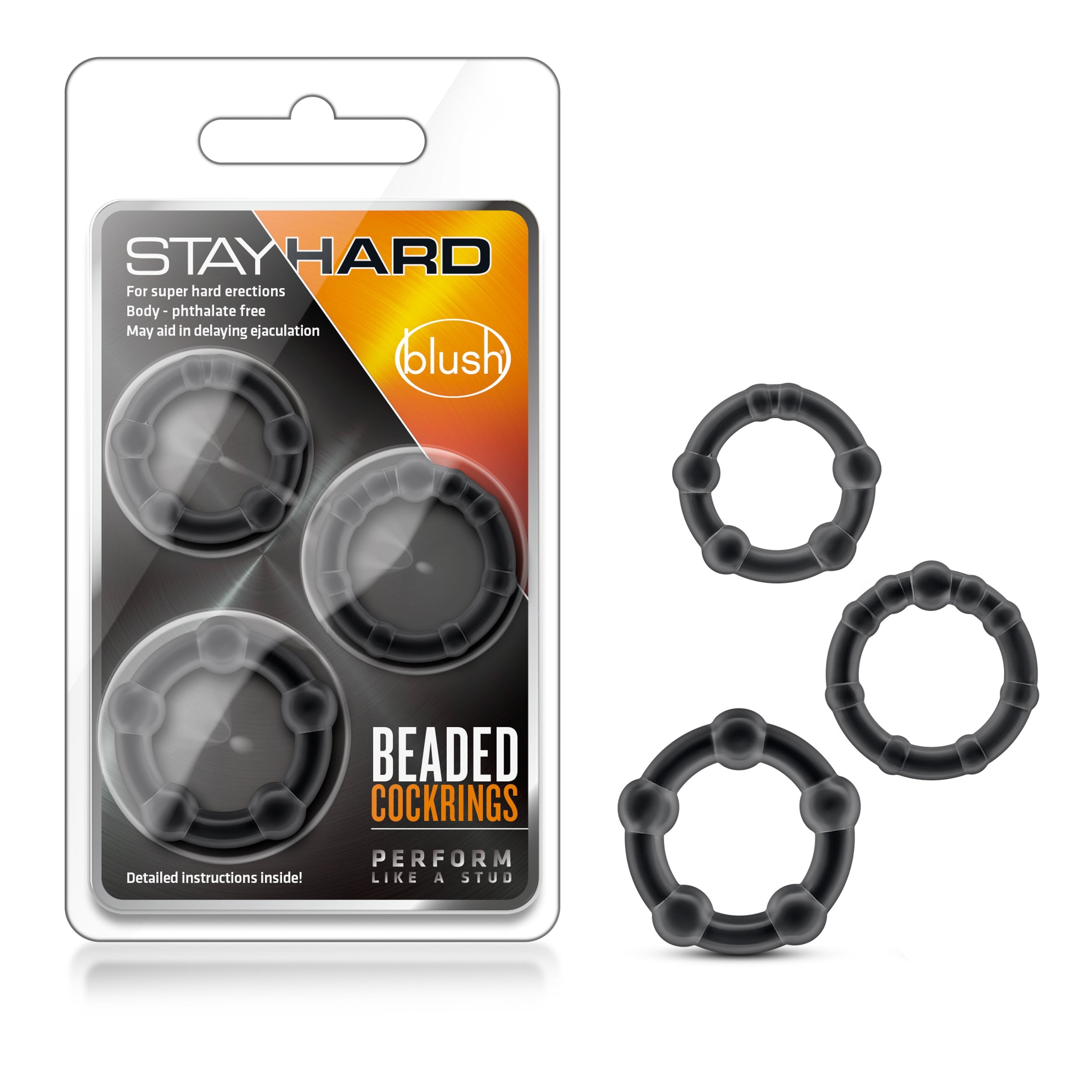 Blush Novelties Genuine Stay Hard Beaded Cock Rings in 3 Sizes - Soft, Super Stretchy - Increase Stamina - Longer, Harder, Bigge