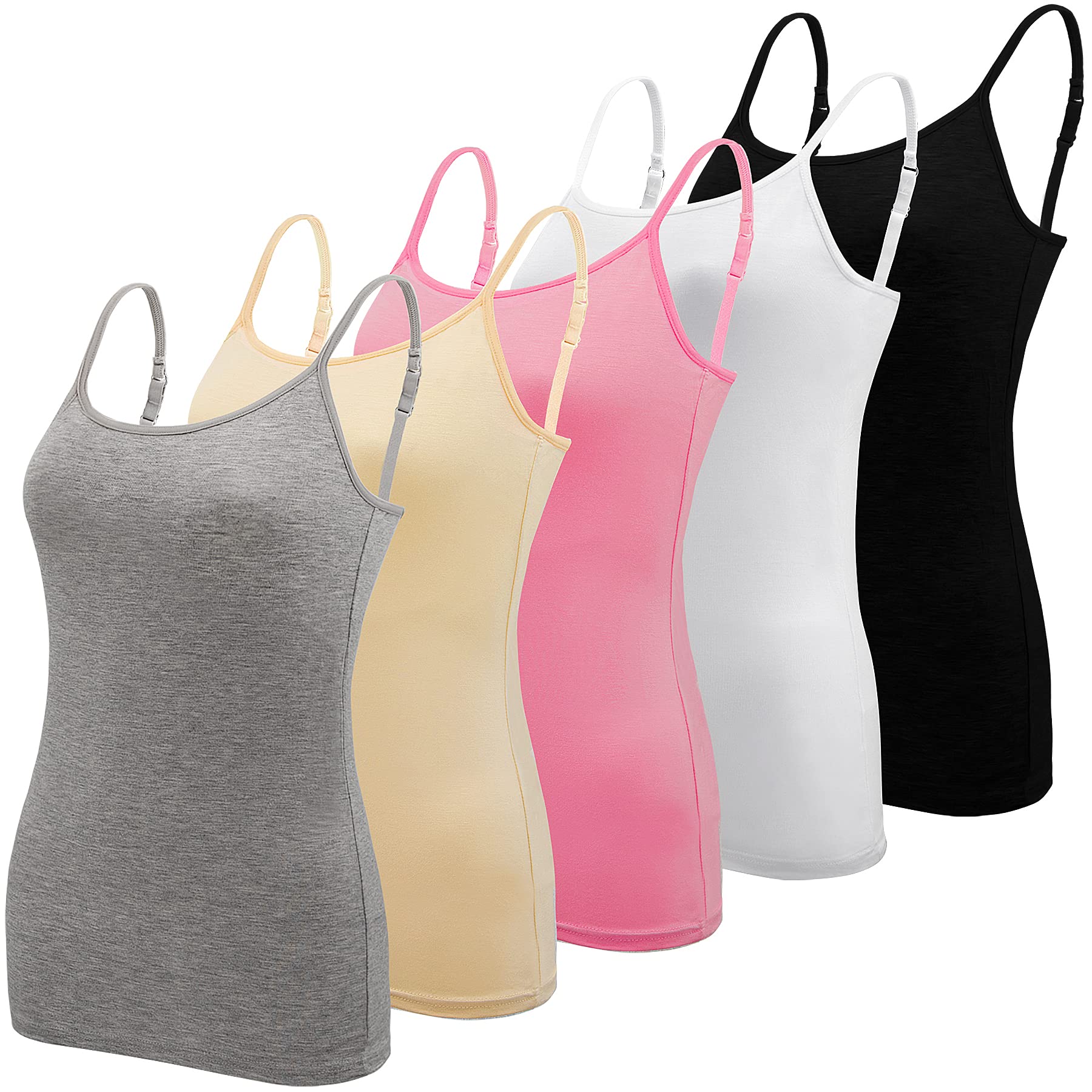 BQTQ 5 Pcs Basic Camisole Spaghetti Strap Camisole Tank Tops for Women and Girl (Black, White, Gray, Pink, Beige, X-Large)