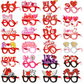 Amylove 24 Pairs Valentines Day Glasses Heart Sunglasses Eyewear Photobooth Props with Flamingo Crown Designs for Galentines Val
