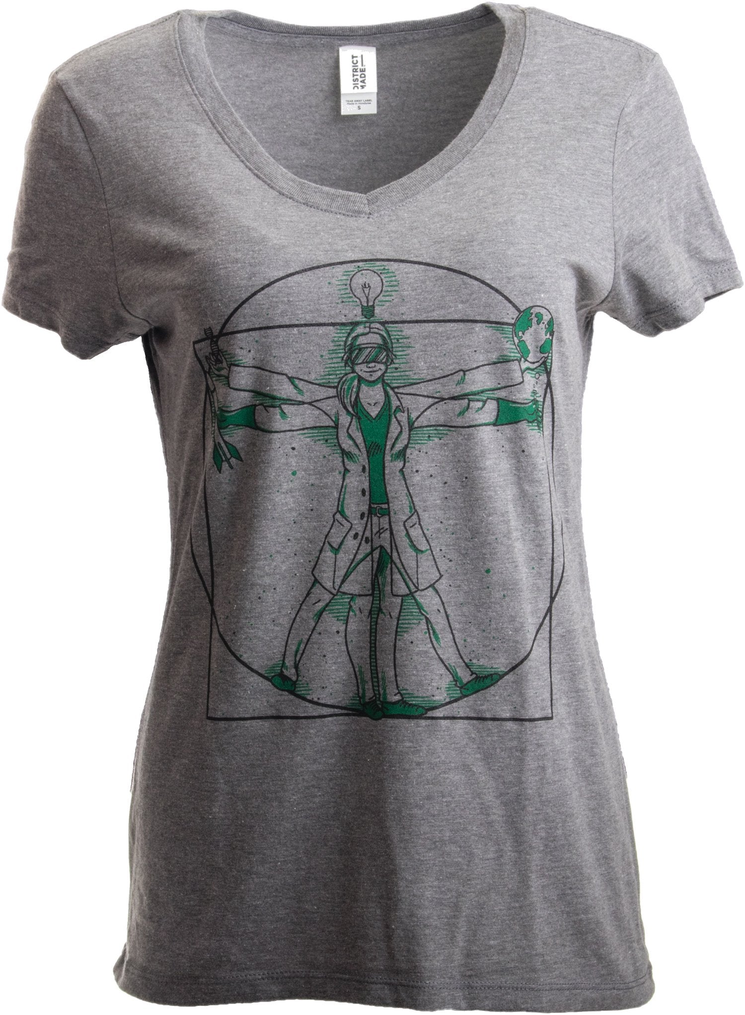 Ann Arbor T-shirt Co. Scientist Lady | Cool Girls Science STEM Teacher Funny V-Neck T-Shirt for Women-(Vneck,S) Heather Grey