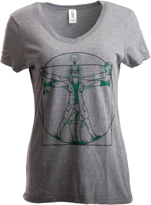 Ann Arbor T-shirt Co. Scientist Lady | Cool Girls Science STEM Teacher Funny V-Neck T-Shirt for Women-(Vneck,S) Heather Grey
